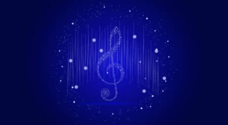 Musical Background With Clef Glow, Shiny, Twinkling Stars.