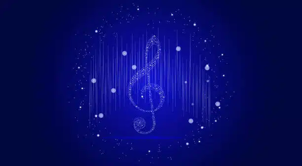 Musical Background With Clef Glow, Shiny, Twinkling Stars.